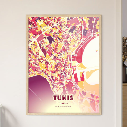 Colorful Tunis Tunisia Fine Art Map Hot Red