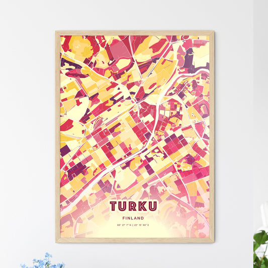 Colorful Turku Finland Fine Art Map Hot Red