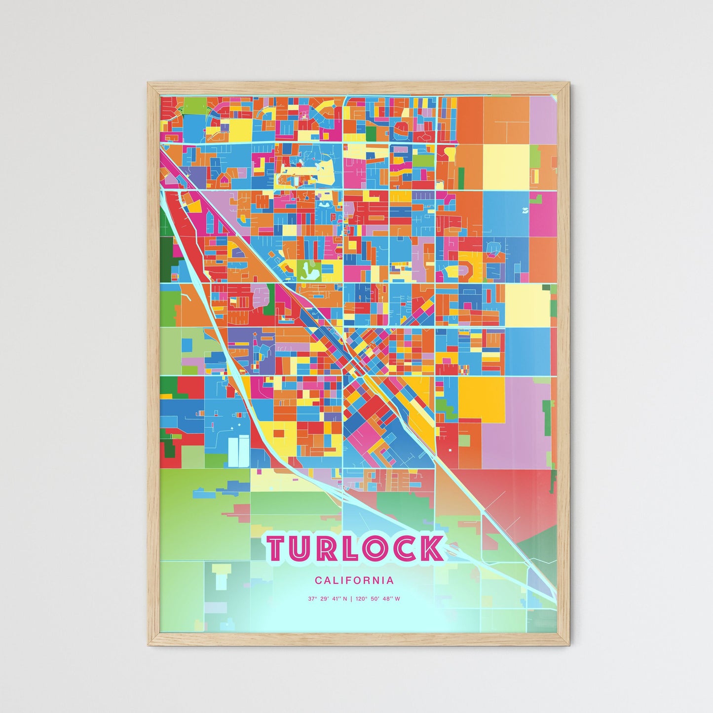 Colorful Turlock California Fine Art Map Crazy Colors