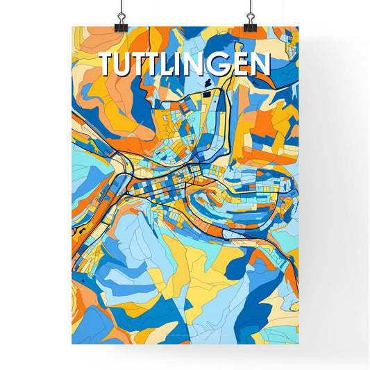 TUTTLINGEN GERMANY Vibrant Colorful Art Map Poster Blue Orange