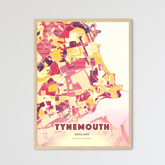 Colorful Tynemouth England Fine Art Map Hot Red