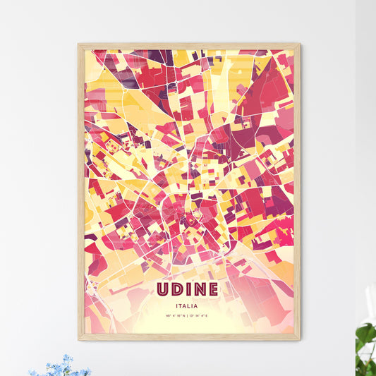 Colorful Udine Italy Fine Art Map Hot Red