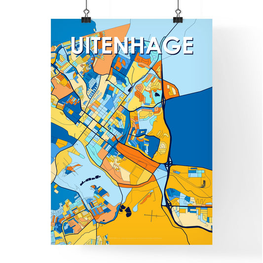 UITENHAGE SOUTH AFRICA Vibrant Colorful Art Map Poster Blue Orange