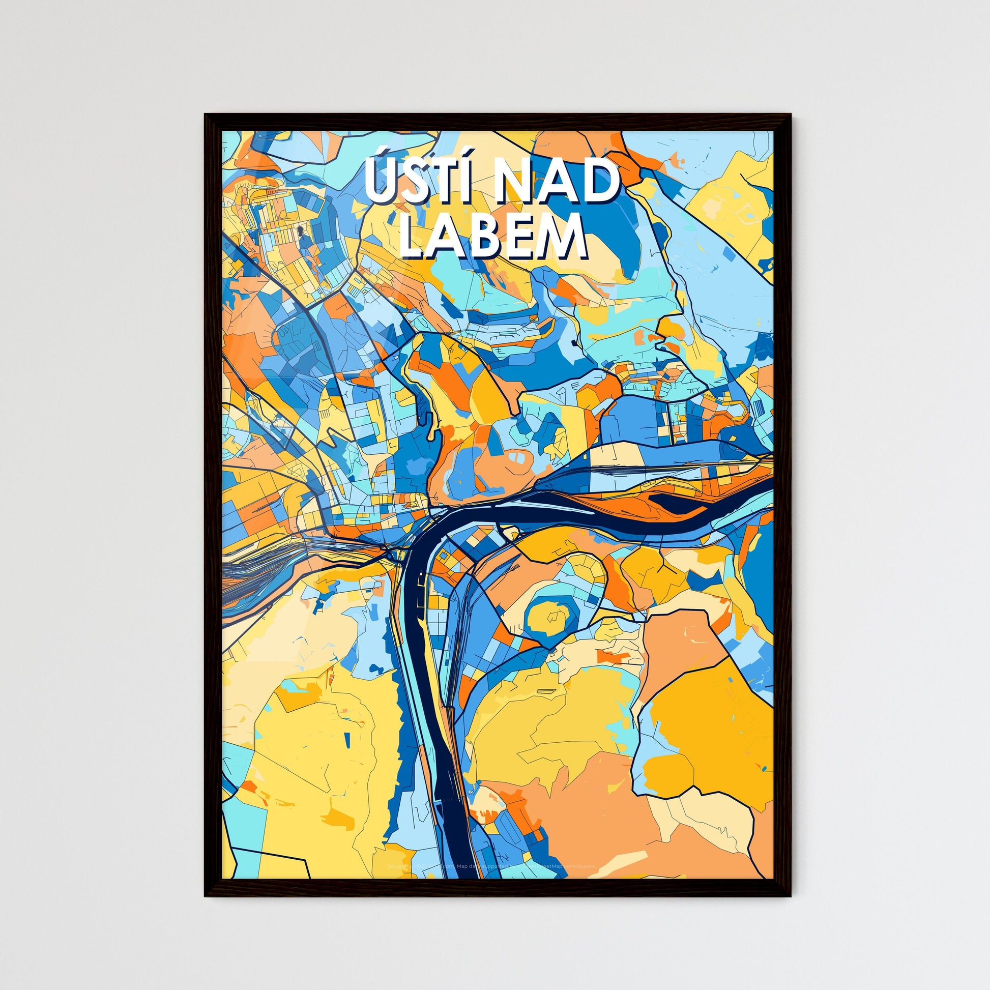 ÚSTÍ NAD LABEM CZECHIA Vibrant Colorful Art Map Poster Blue Orange