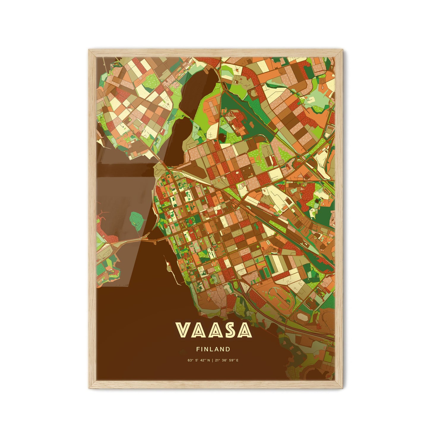 Colorful Vaasa Finland Fine Art Map Farmhouse
