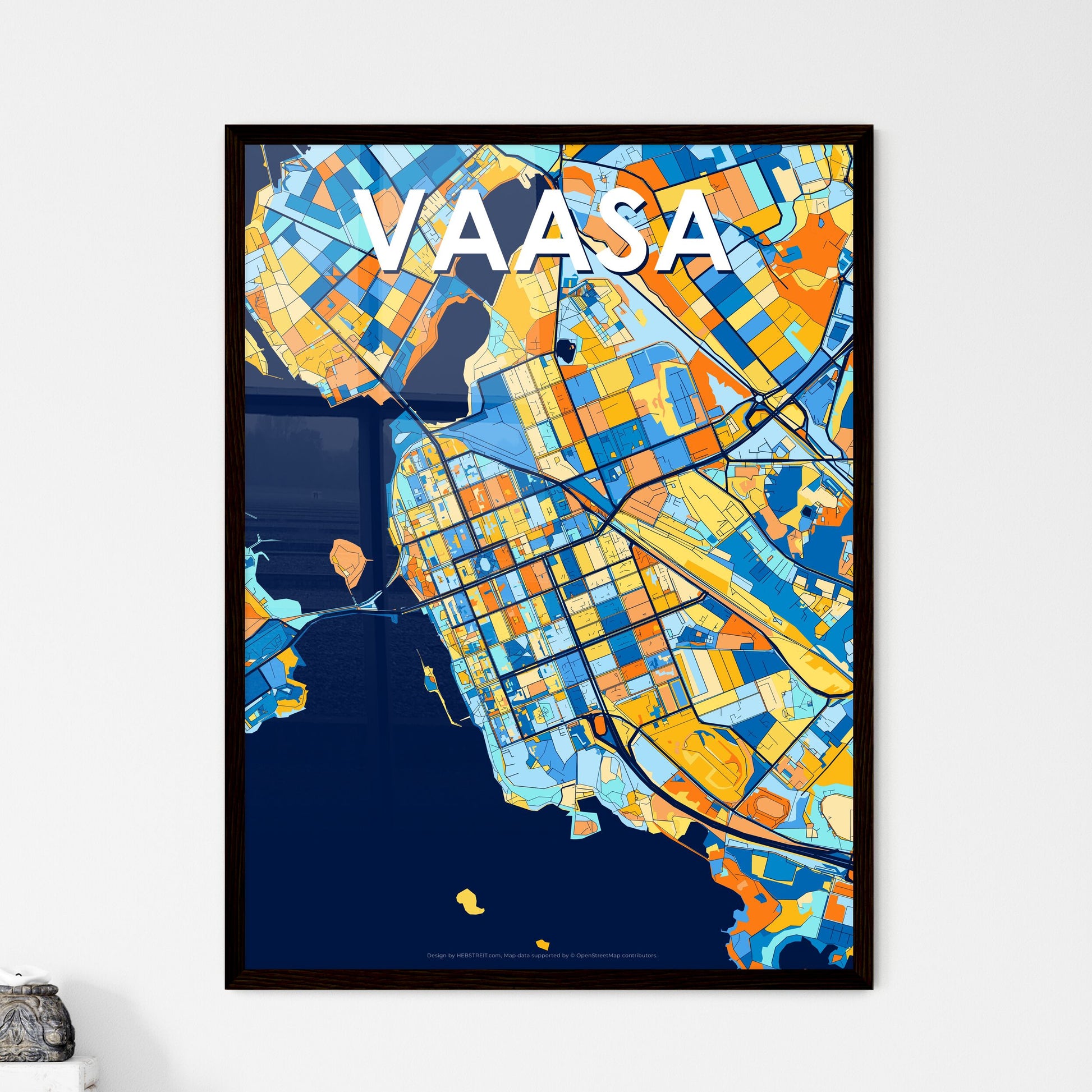 VAASA FINLAND Vibrant Colorful Art Map Poster Blue Orange