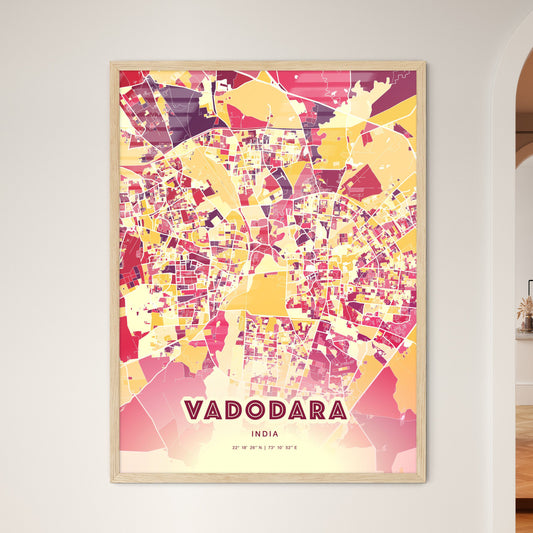 Colorful Vadodara India Fine Art Map Hot Red