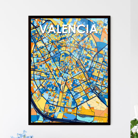 VALENCIA SPAIN Vibrant Colorful Art Map Poster Blue Orange