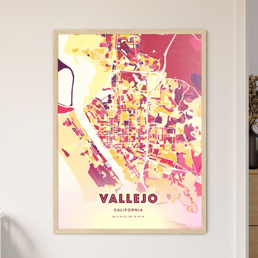 Colorful Vallejo California Fine Art Map Hot Red