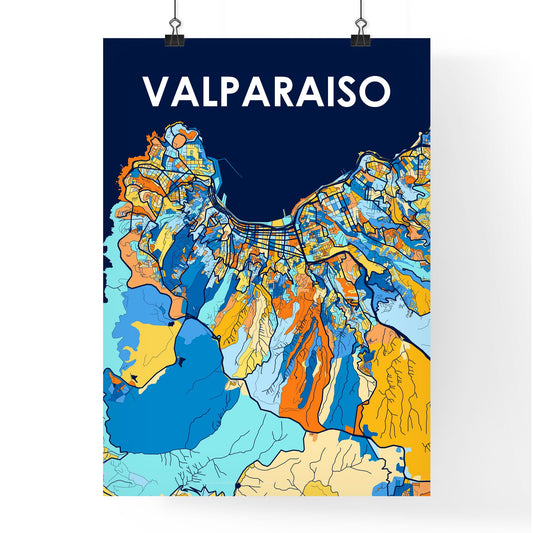 VALPARAISO CHILE Vibrant Colorful Art Map Poster Blue Orange