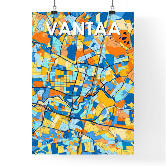 VANTAA FINLAND Vibrant Colorful Art Map Poster Blue Orange