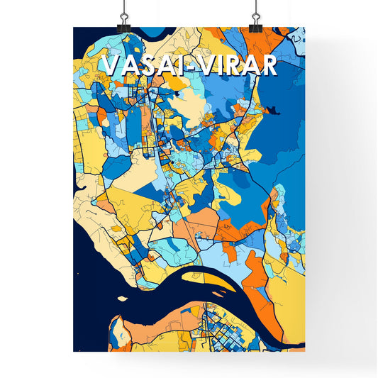 VASAI-VIRAR INDIA Vibrant Colorful Art Map Poster Blue Orange
