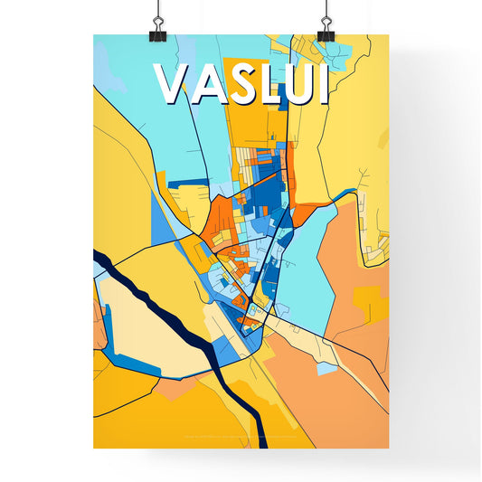VASLUI ROMANIA Vibrant Colorful Art Map Poster Blue Orange
