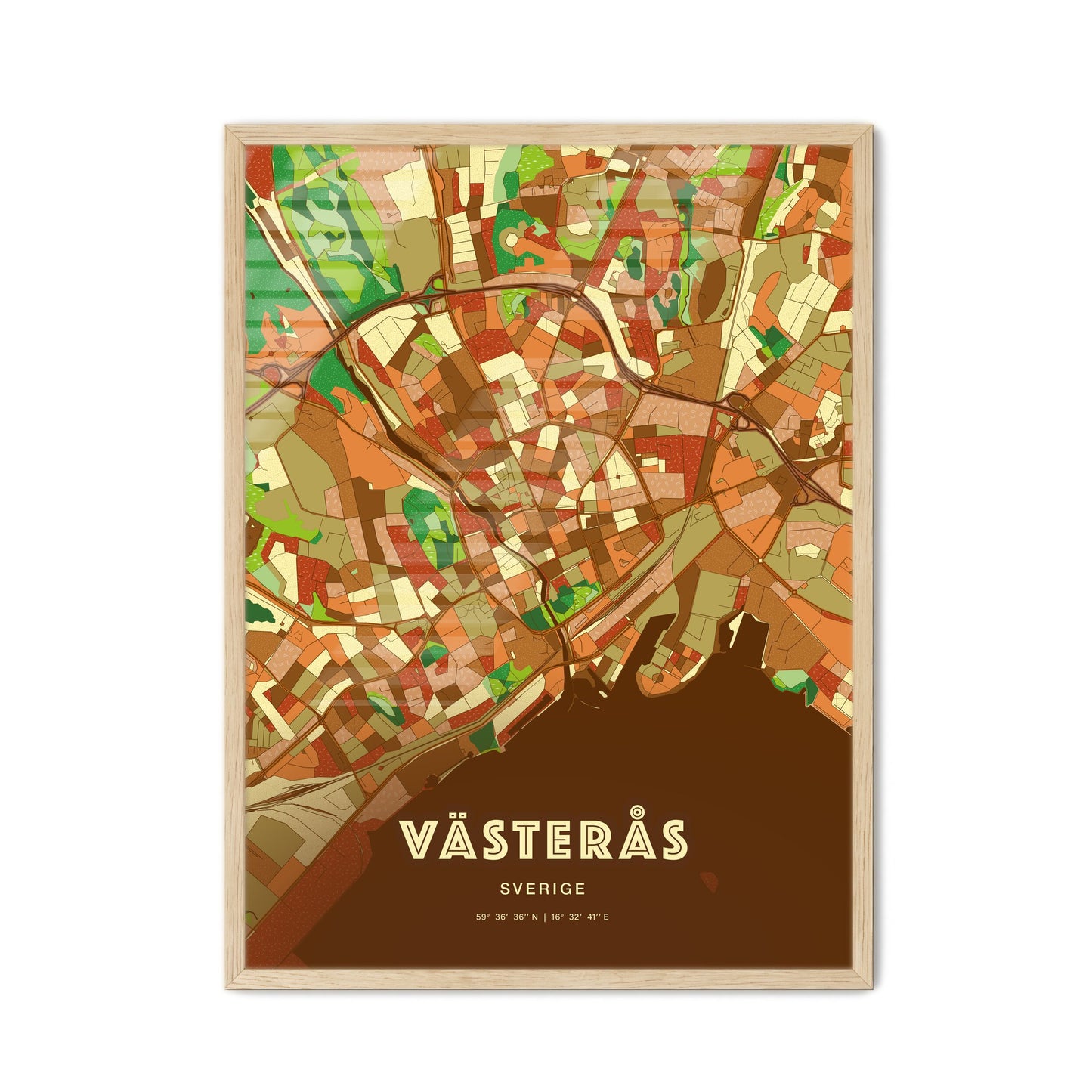 Colorful Västerås Sweden Fine Art Map Farmhouse