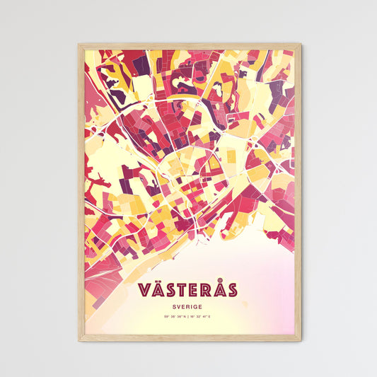 Colorful Västerås Sweden Fine Art Map Hot Red