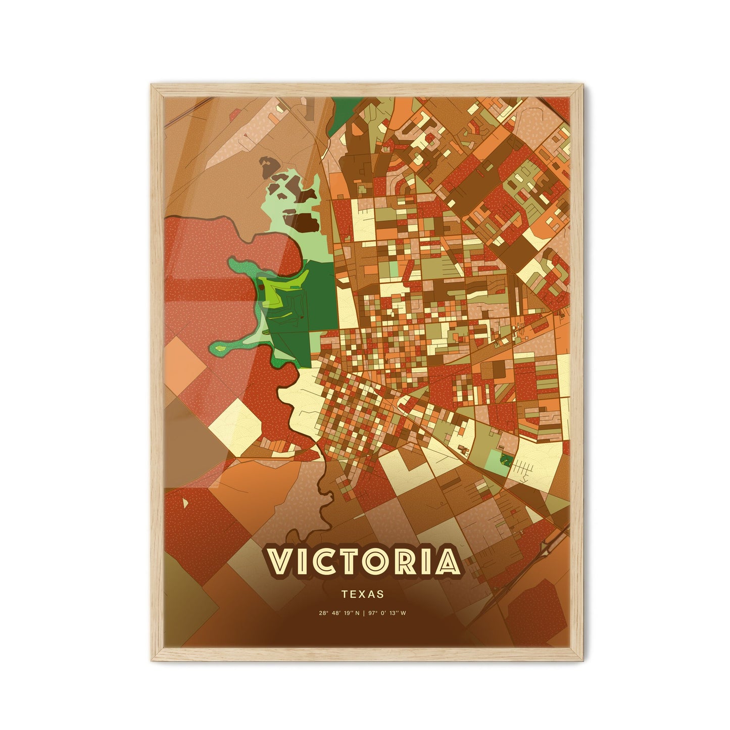 Colorful Victoria Texas Fine Art Map Farmhouse