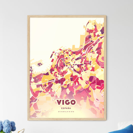 Colorful Vigo Spain Fine Art Map Hot Red