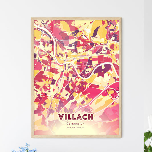 Colorful Villach Austria Fine Art Map Hot Red