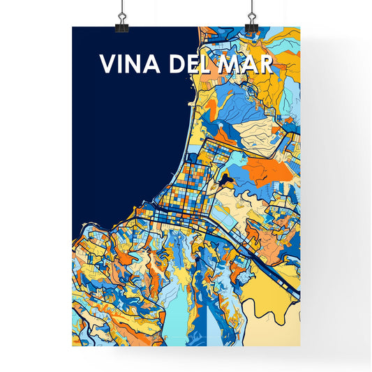 VINA DEL MAR CHILE Vibrant Colorful Art Map Poster Blue Orange