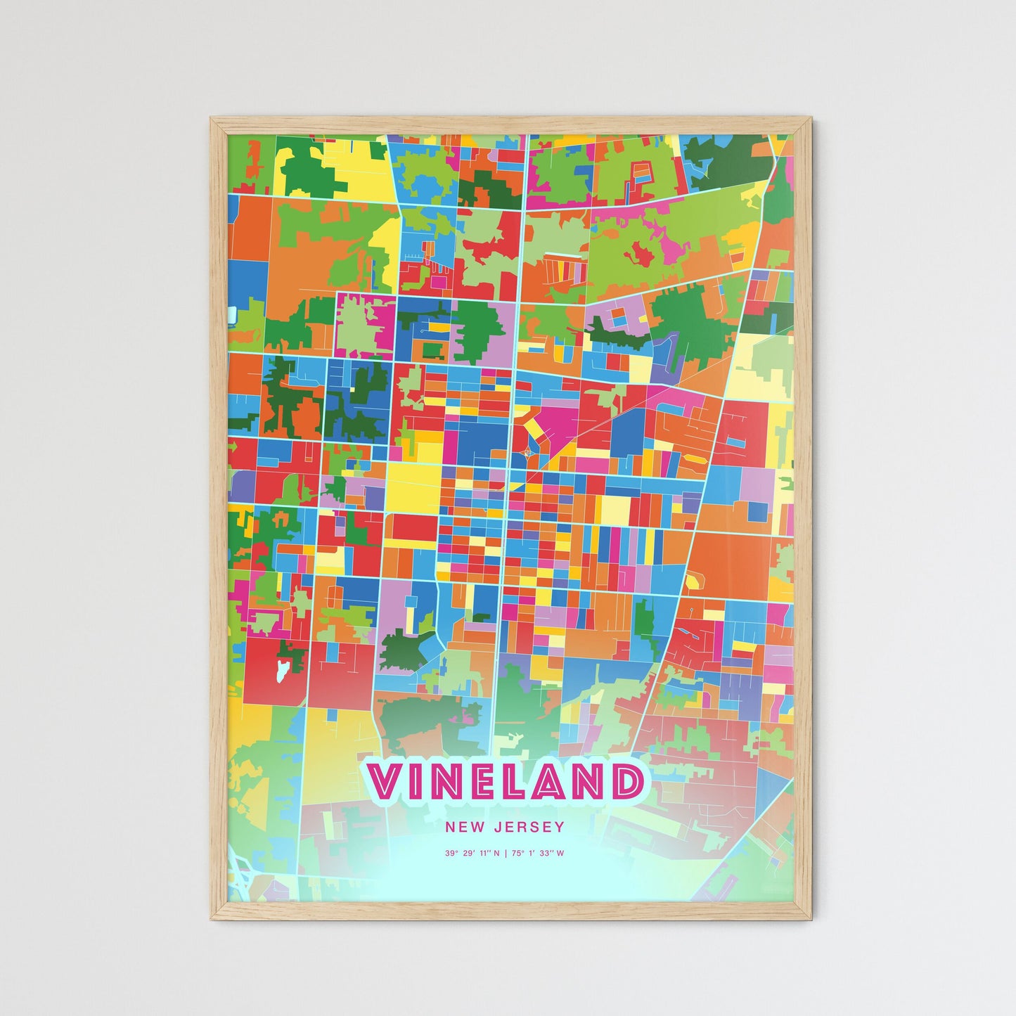 Colorful Vineland New Jersey Fine Art Map Crazy Colors