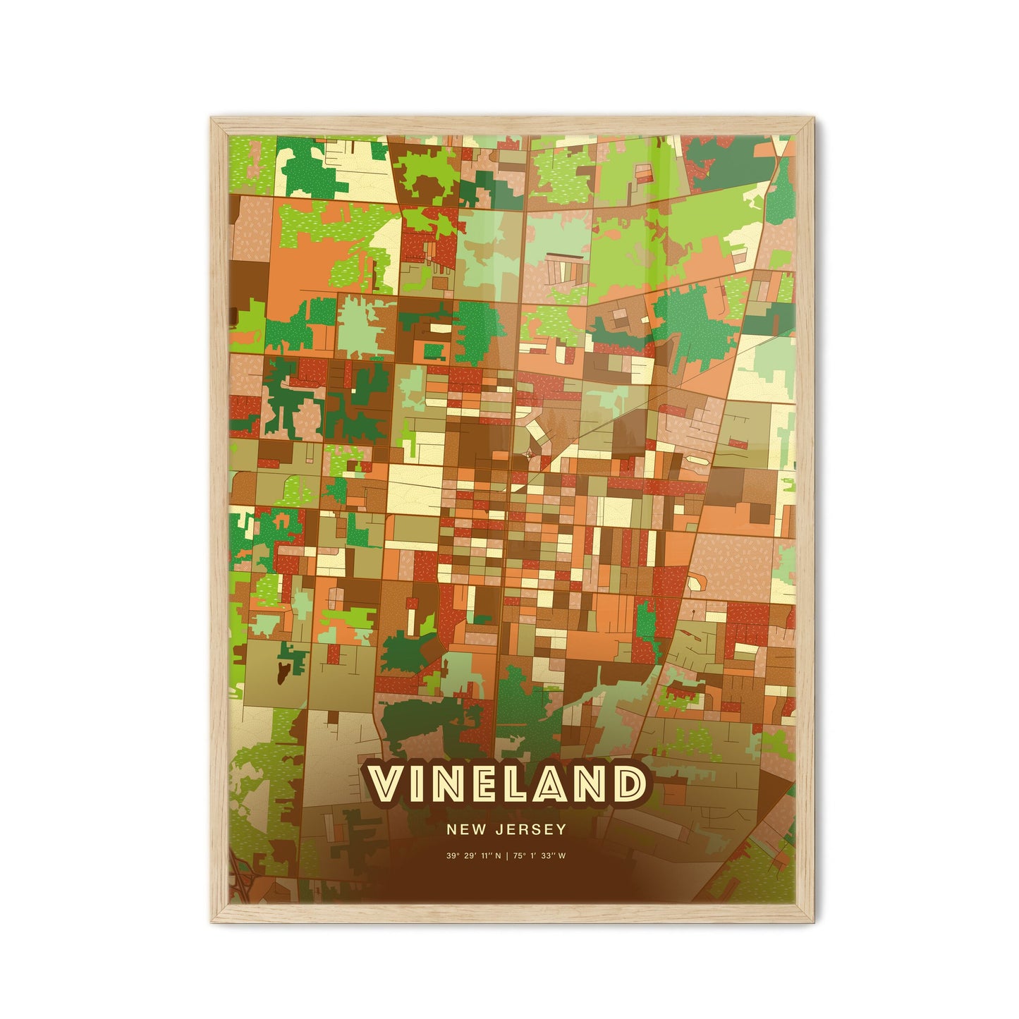 Colorful Vineland New Jersey Fine Art Map Farmhouse