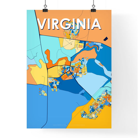 VIRGINIA SOUTH AFRICA Vibrant Colorful Art Map Poster Blue Orange