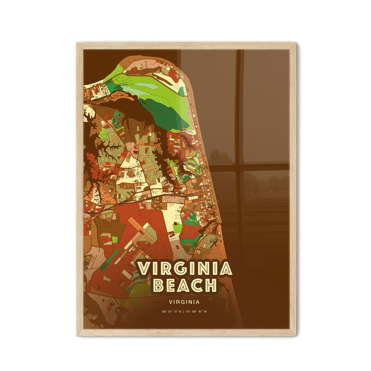 Colorful Virginia Beach Virginia Fine Art Map Farmhouse