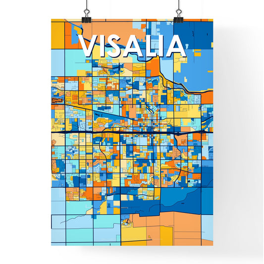 VISALIA CALIFORNIA Vibrant Colorful Art Map Poster Blue Orange