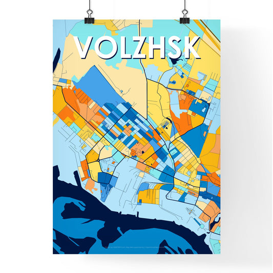VOLZHSK RUSSIA Vibrant Colorful Art Map Poster Blue Orange