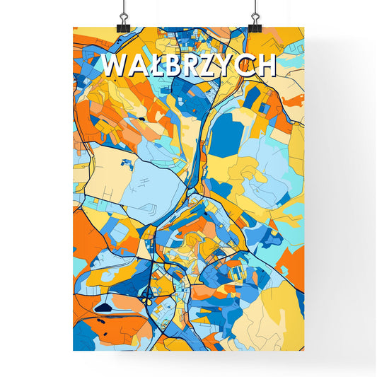WAŁBRZYCH POLAND Vibrant Colorful Art Map Poster Blue Orange