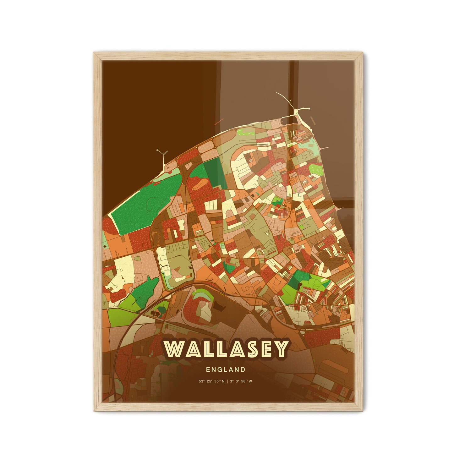 Colorful Wallasey England Fine Art Map Farmhouse