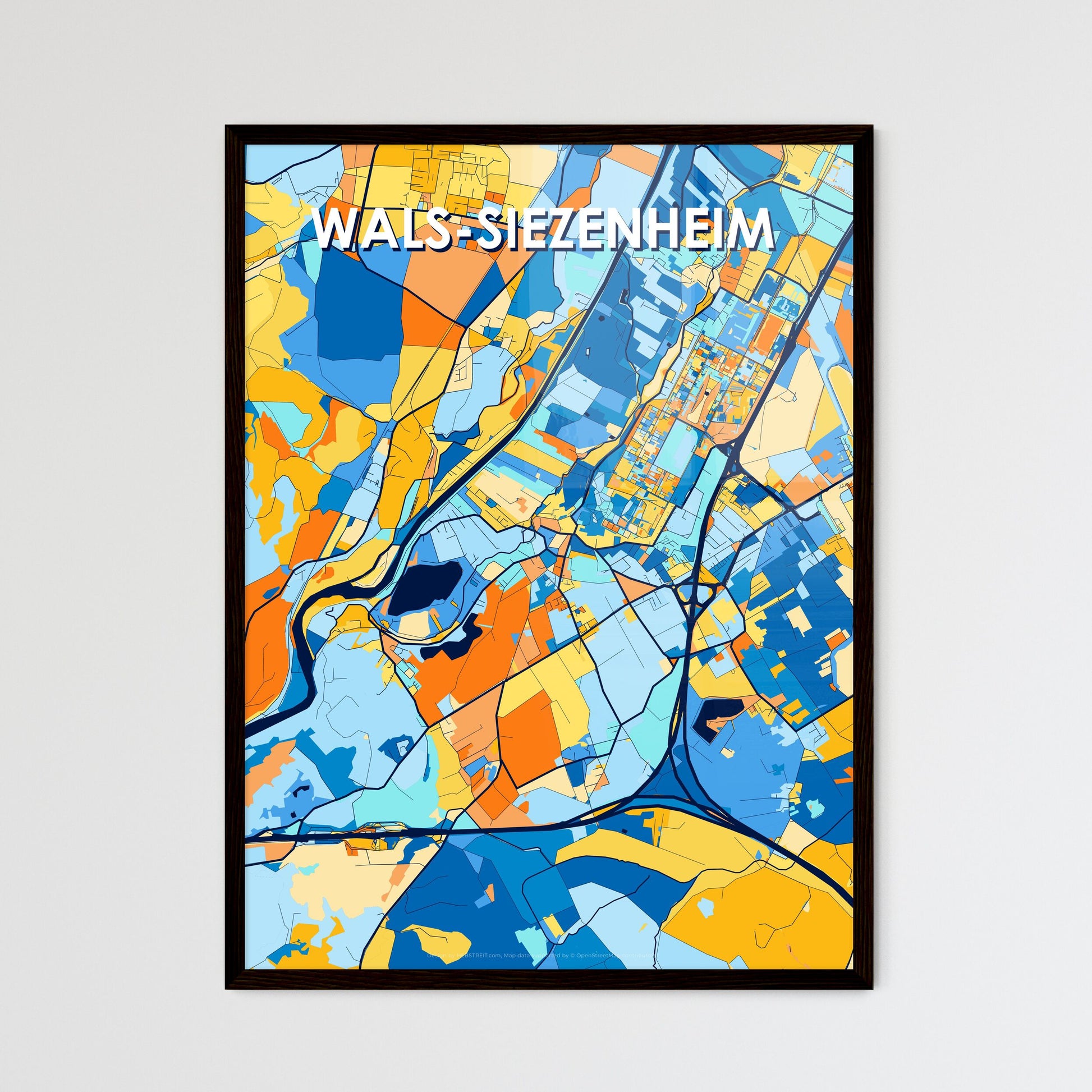 WALS-SIEZENHEIM AUSTRIA Vibrant Colorful Art Map Poster Blue Orange