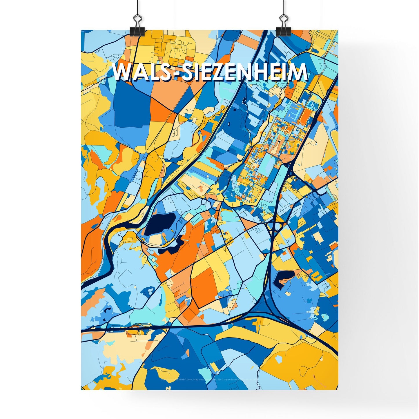 WALS-SIEZENHEIM AUSTRIA Vibrant Colorful Art Map Poster Blue Orange