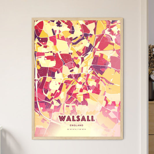 Colorful Walsall England Fine Art Map Hot Red