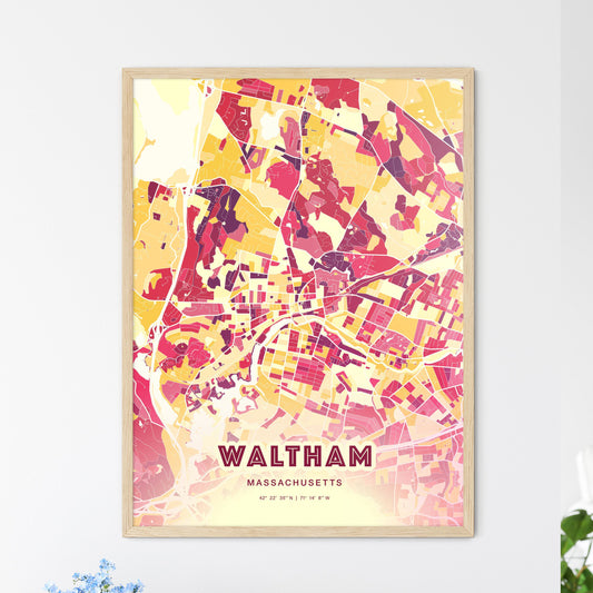 Colorful Waltham Massachusetts Fine Art Map Hot Red