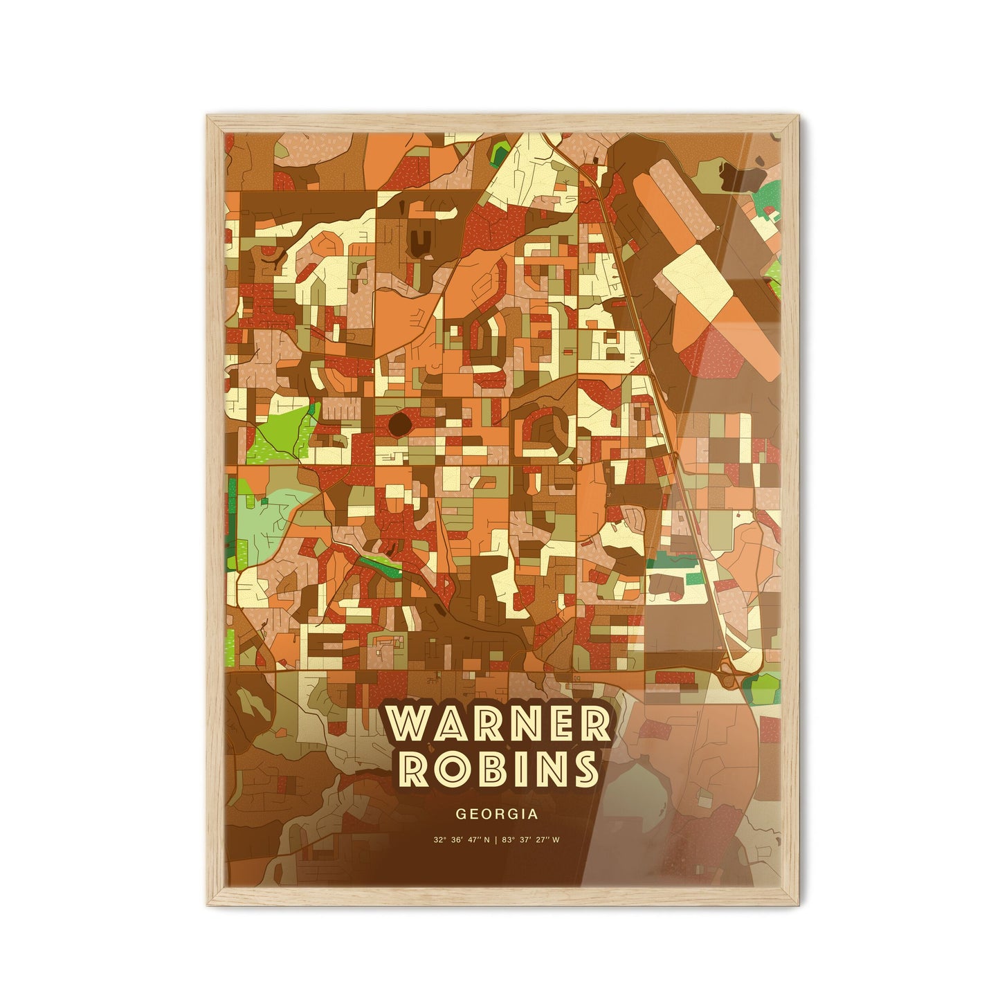 Colorful Warner Robins Georgia Fine Art Map Farmhouse