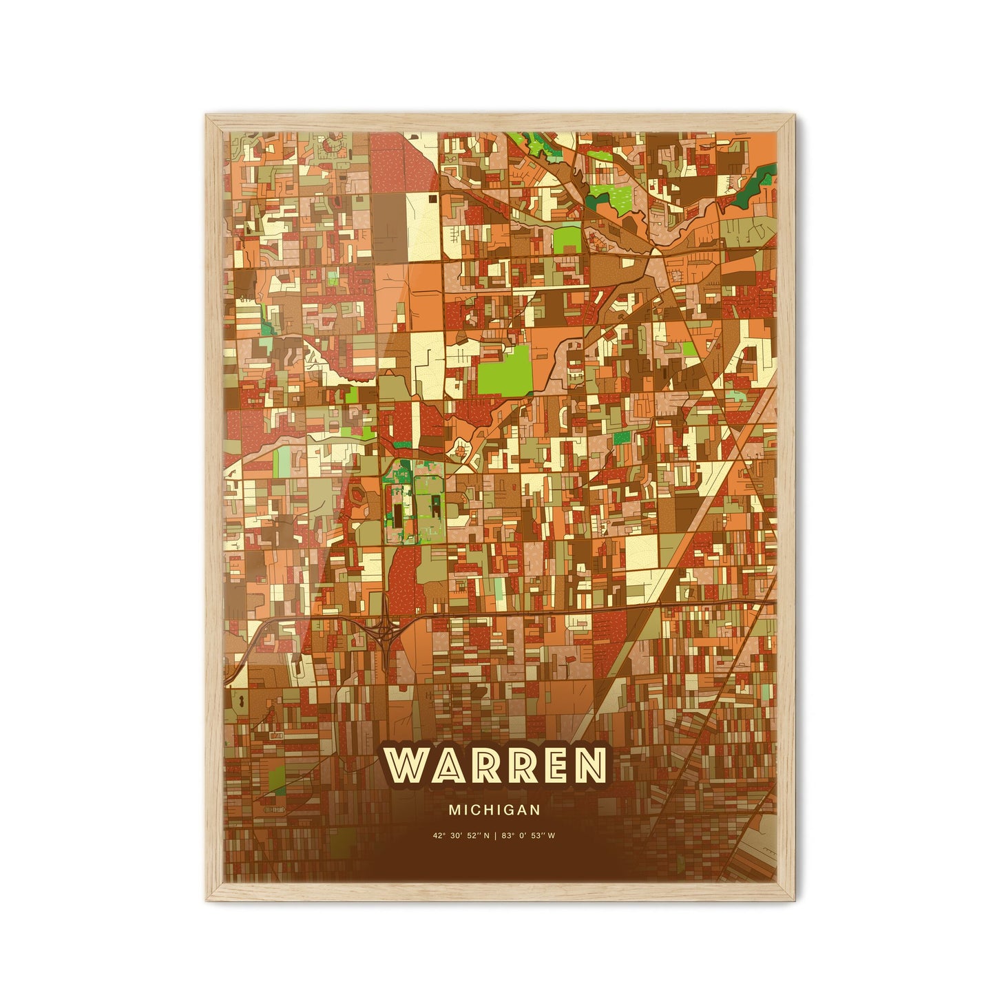 Colorful Warren Michigan Fine Art Map Farmhouse