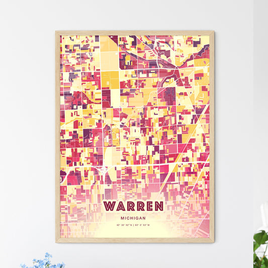 Colorful Warren Michigan Fine Art Map Hot Red