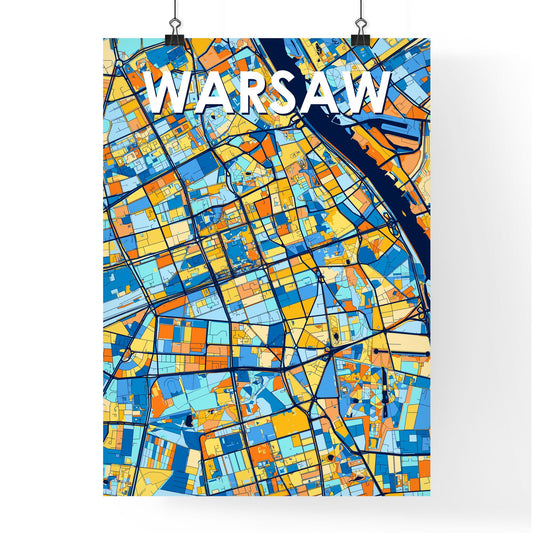 WARSAW POLAND Vibrant Colorful Art Map Poster Blue Orange