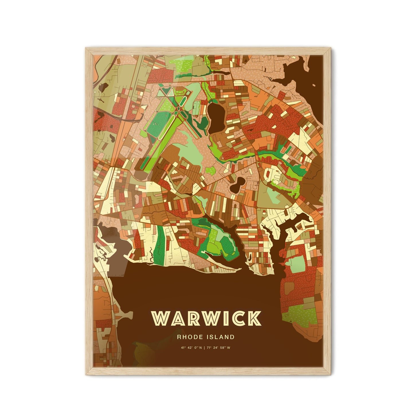 Colorful Warwick Rhode Island Fine Art Map Farmhouse