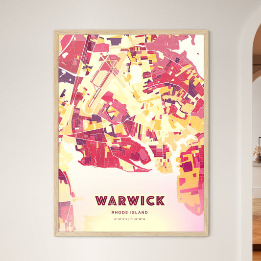 Colorful Warwick Rhode Island Fine Art Map Hot Red