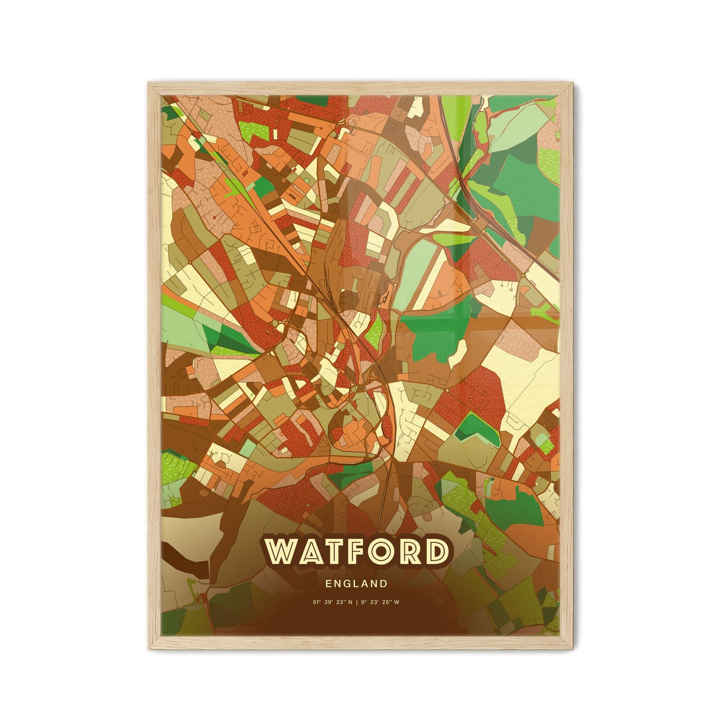 Colorful Watford England Fine Art Map Farmhouse