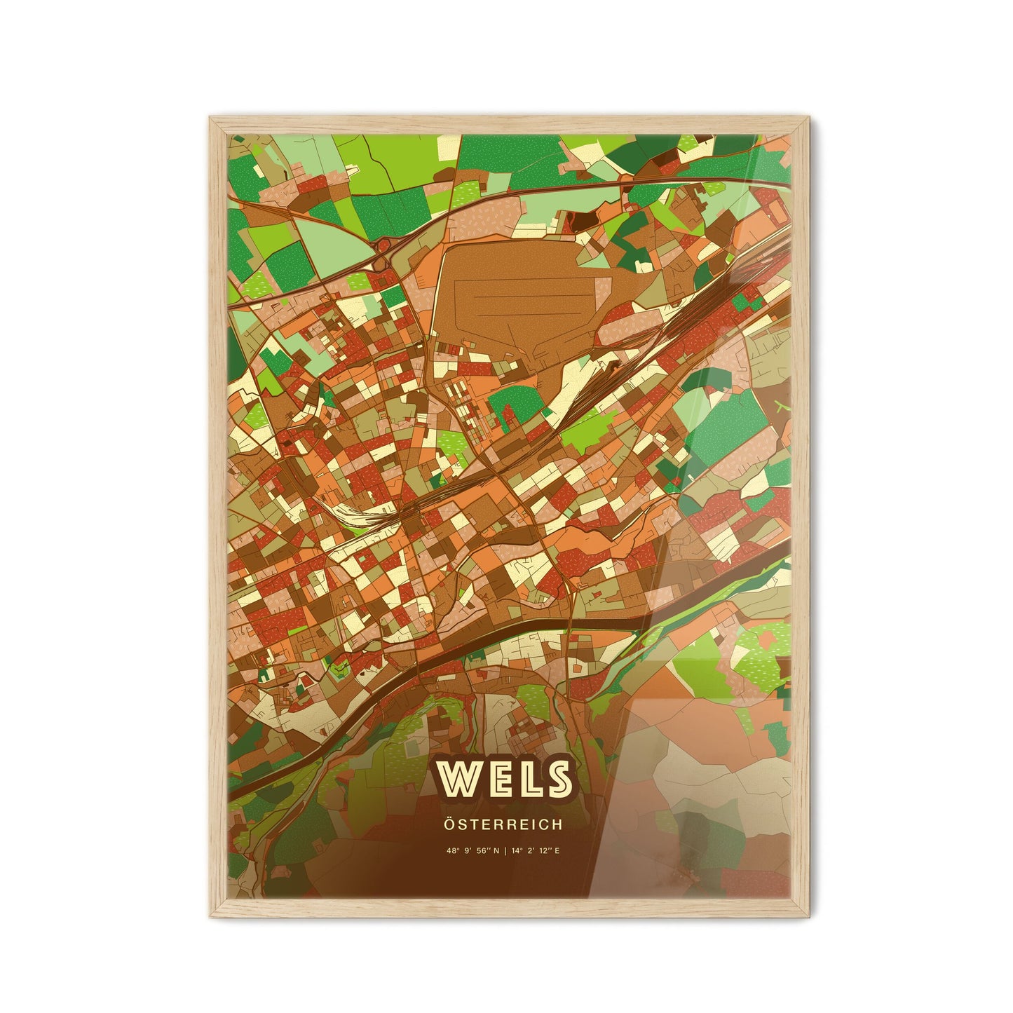 Colorful Wels Austria Fine Art Map Farmhouse