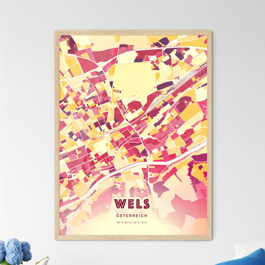 Colorful Wels Austria Fine Art Map Hot Red