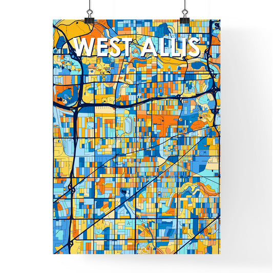 WEST ALLIS WISCONSIN Vibrant Colorful Art Map Poster Blue Orange