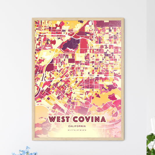 Colorful West Covina California Fine Art Map Hot Red