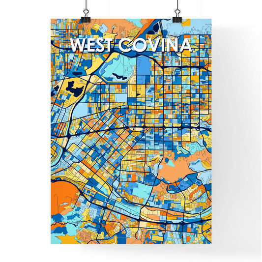 WEST COVINA CALIFORNIA Vibrant Colorful Art Map Poster Blue Orange