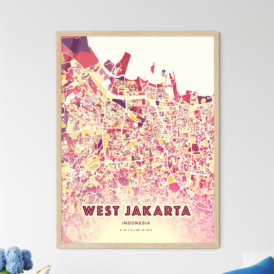 Colorful West Jakarta Indonesia Fine Art Map Hot Red