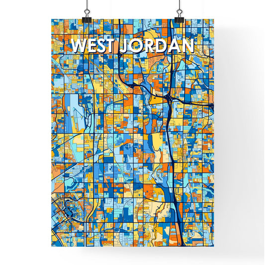 WEST JORDAN UTAH Vibrant Colorful Art Map Poster Blue Orange