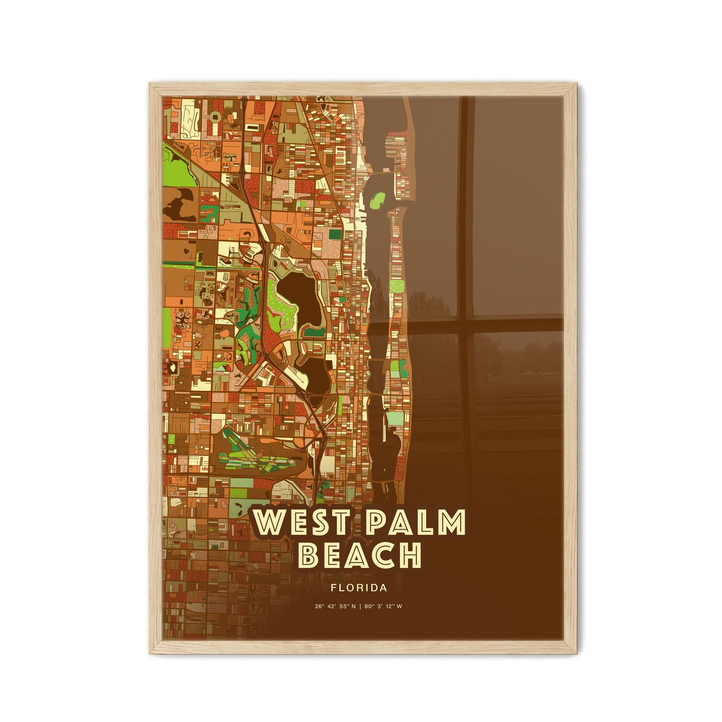 Colorful West Palm Beach Florida Fine Art Map Farmhouse